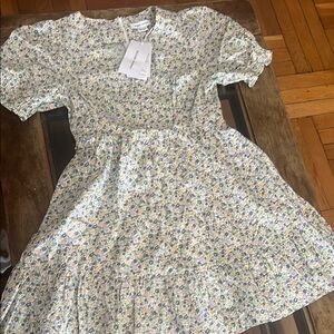 Urban revivo Floral Dress in Cream and purple